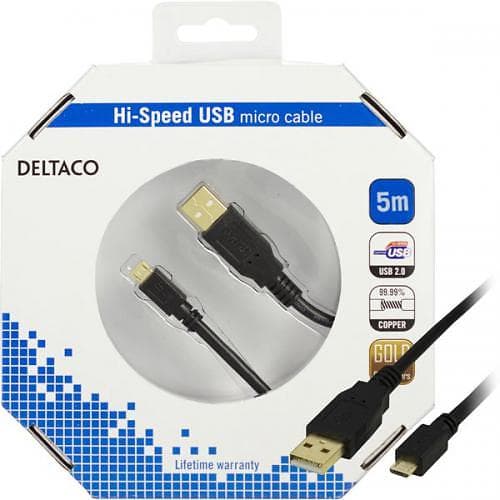 Deltaco Gold USB A - USB Micro-B 2.0 5m