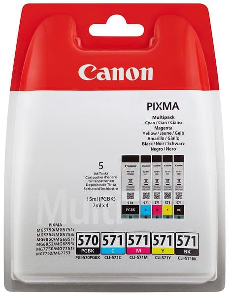 Canon CLI-571C/M/Y/BK (Cyan/Magenta/Gul/Svart) + PGI-570PGBK (Pigmentsvart)