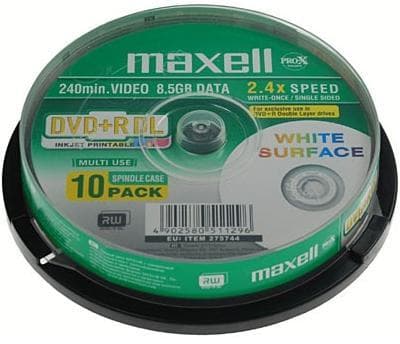 Maxell DVD+R DL 8,5GB 8x 10-pack Spindel Inkjet