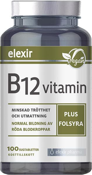 Elexir Pharma B12 Kosttillskott Med Vitamin 100 Kapslar