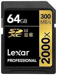 Lexar Professional SDXC Class 10 UHS-II U3 V90 2000x 300/260MB/s 64GB