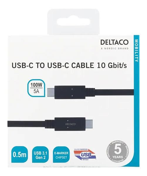 Deltaco USB C - USB C 3.1 0,5m