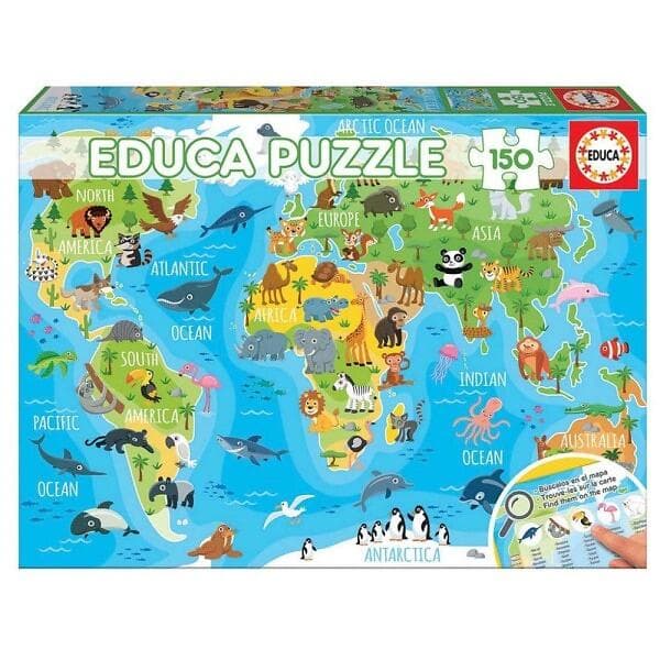 Educa Pussel Animals World Map 150 Bitar