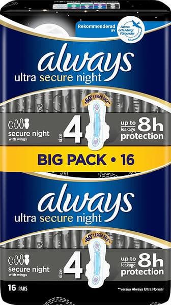 Always Ultra Secure Night Wings (16-pack)