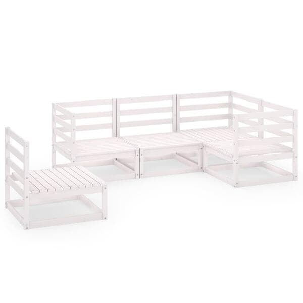 vidaXL 5 Piece Garden Lounge Set White Solid Pinewood