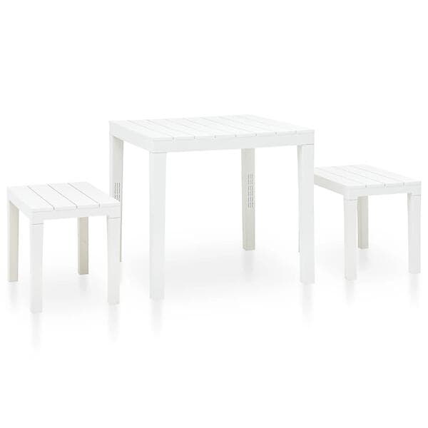 vidaXL Garden Table with 2 Benches Plastic White