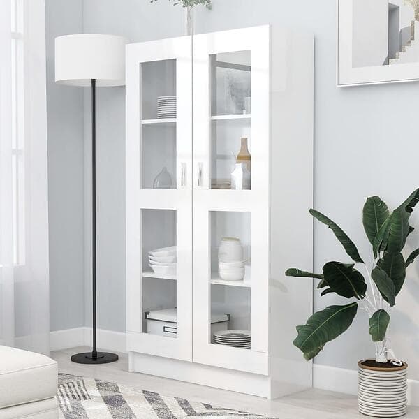 vidaXL Vitrine Cabinet High Gloss White 82.5x30.5x150 cm Chipboard