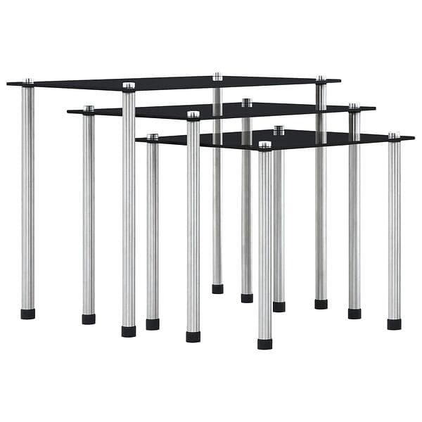 vidaXL Nesting Tables 3 pcs Black Tempered Glass