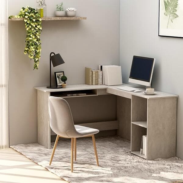 vidaXL L-Shaped Corner Desk Concrete Grey 120x140x75 cm Chipboard