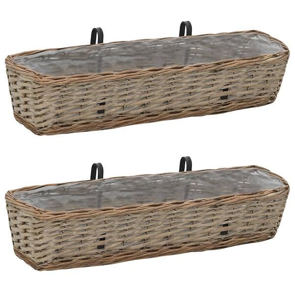 vidaXL Balcony Planter 2 pcs Wicker with PE Lining 80 cm