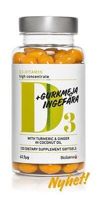 Biosalma Vitamin D3 62,5mcg + Gurkmeja 120 Kapslar