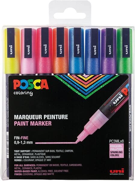 Uni-ball Posca PC-3M Sparkling Colors Märkpennor 8-pack (Fine)