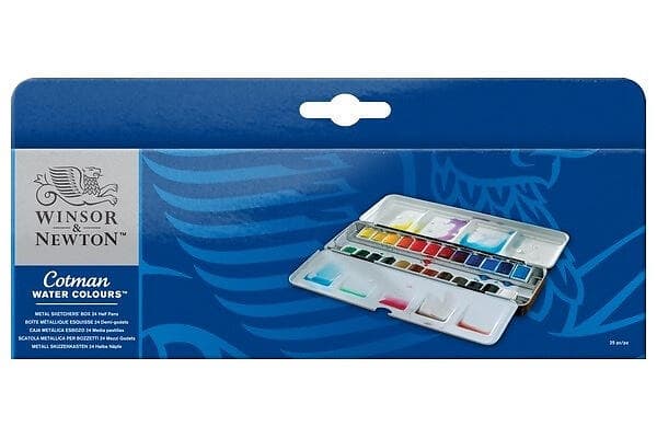 Winsor & Newton Cotman Akvarellfärg Watercolours Metal Sketchers Box 24st