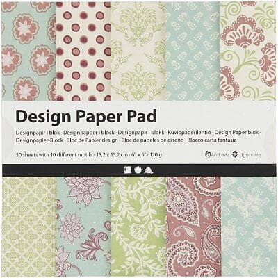 Creativ Company Design Mönstrade Papper 15,2x15,2cm 120g Mintgrön & Lila 50 Blad