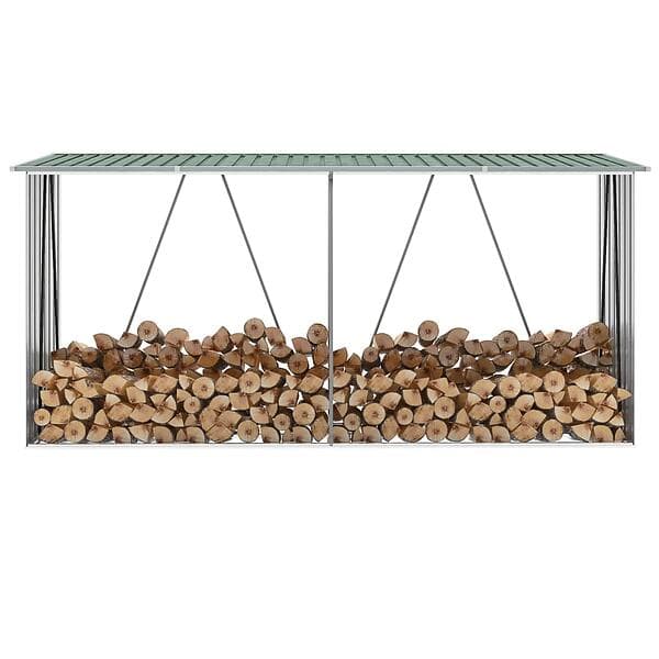 vidaXL Vedskjul i galvaniserat stål 330x84x152 cm grön