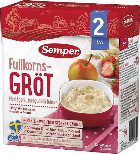 Semper Fullkornsgröt med Äpple Jordgubb & Banan 24M 470g