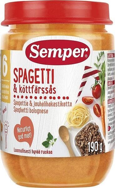 Semper Spagetti & Köttfärssås 6M 190g