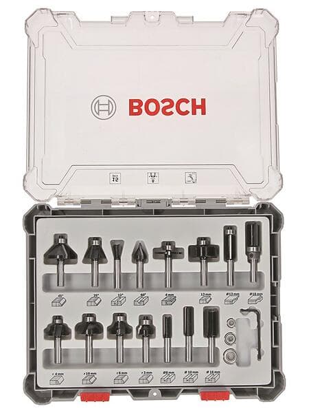 Bosch Frässtålsats 15 delar blandad 8mm skaft 15-piece Mixed Appli