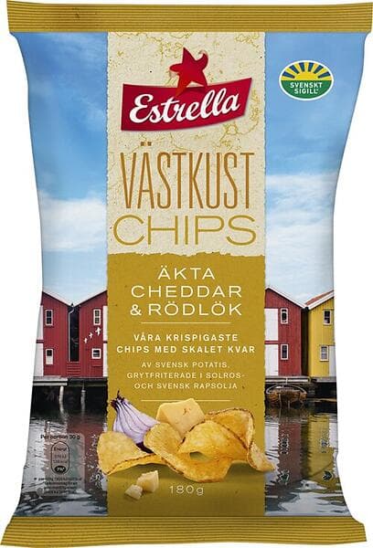 Estrella Västkustchips Äkta Cheddar & Rödlök 180g