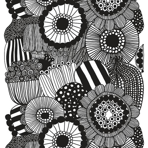 Marimekko Siirtolapuutarha Tyg Vit-Svart 145cm