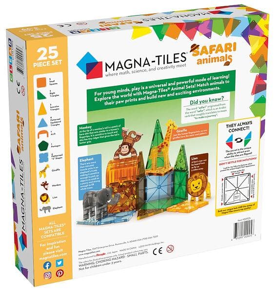 Magna-Tiles Clear Colors Safari Animals 25-Piece Set