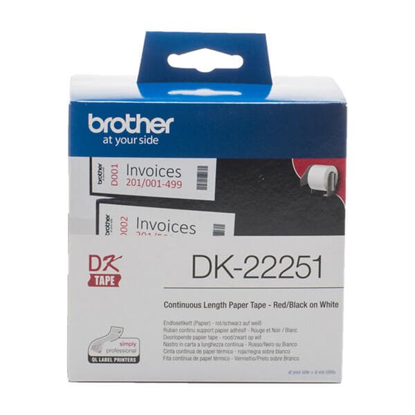 Brother labels DK-22251 62mm ETIKETT-TEJP SVART black/red OCH roll RÖTT PÅ VITT