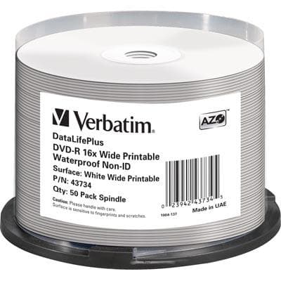 Verbatim DVD-R 4,7GB 16x 50-pack Spindel Wide Inkjet Glossy Waterproof