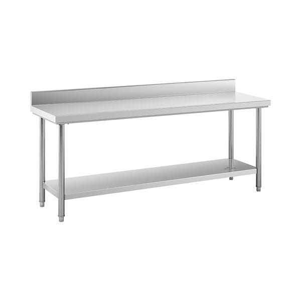 Royal Catering Rostfri arbetsbänk 200 x 60 cm Med skyddskant Bärkraft 160kg