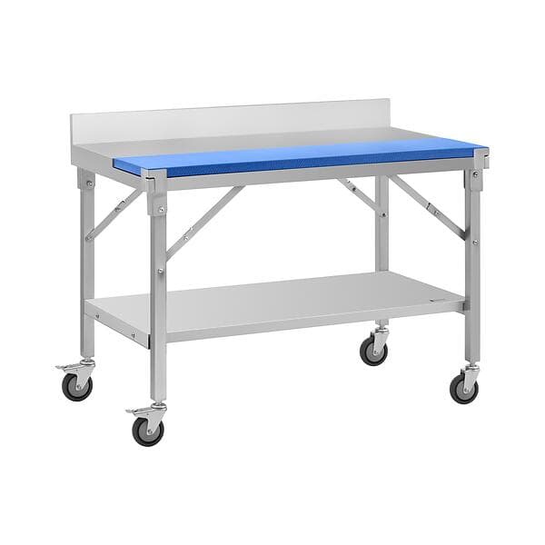 Royal Catering Rostfri arbetsbänk med skärbräda i plast 120 x 70 cm Skyddskant 200kg lastkapacitet