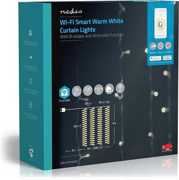 Nedis Smart Life Curtain Warm White 200L 3x3m