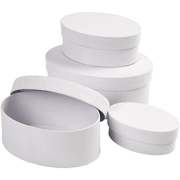 Creativ Company Askar Ovala Pappaskar Vit 4 st/ 1 Set pappaskar, vit, H: 4+5+6+7 cm, L: 10+12+14+16 st 264030
