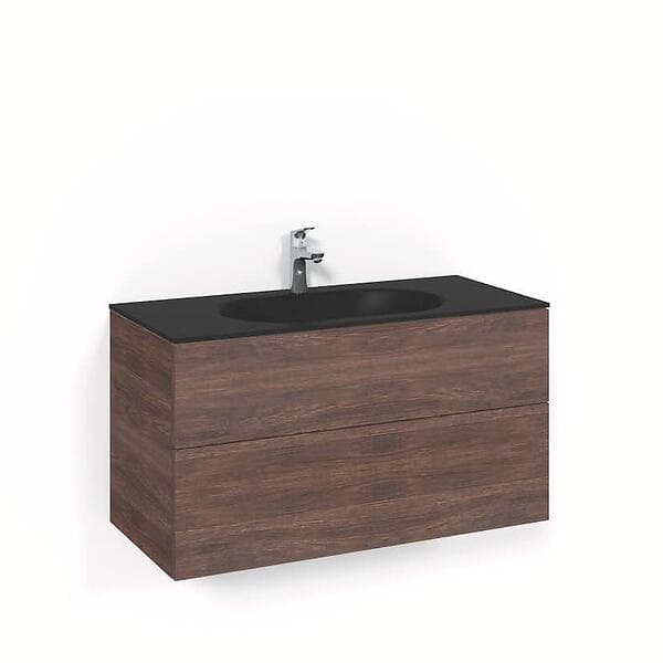 Macro Design Tvättställsskåp Crown Plain Med Glastvättställ 100x45 Brun Ask Mattsvart Glashandfat FSK100BPSG