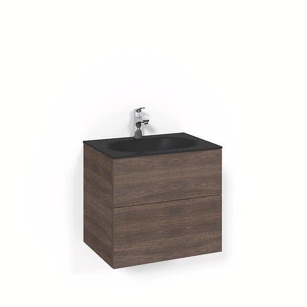 Macro Design Tvättställsskåp Crown Plain Med Glastvättställ 60x45 Brun Ask Mattsvart Glashandfat FSK60BPSG