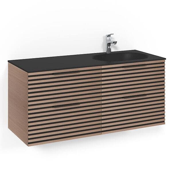 Macro Design Tvättställsskåp Crown Stripe Med Glastvättställ Kom 120x45D Lj.Ek St SGH FSK120EZSGHH