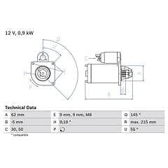 Bosch Startmotor 0 986 013 850