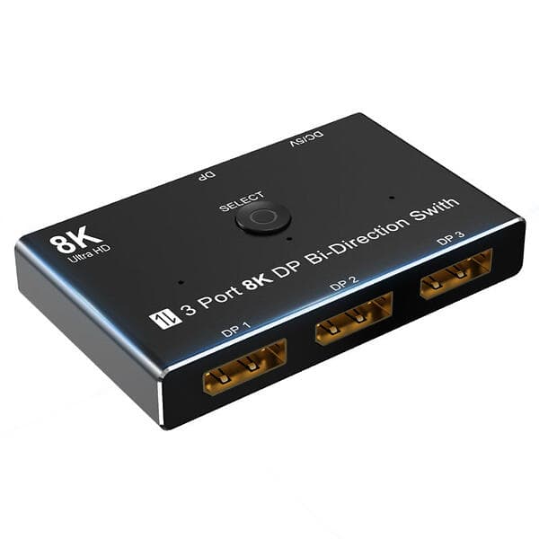 NÖRDIC 32,4Gbps DisplayPort - 3x Displayport F-F Bi-Directional 8K@30Hz Splitter/Switch Adapter