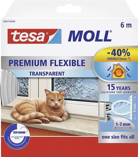 Tesa Silikontätningslist Premium Flexible 1-7mm transparent 6m x 9mm