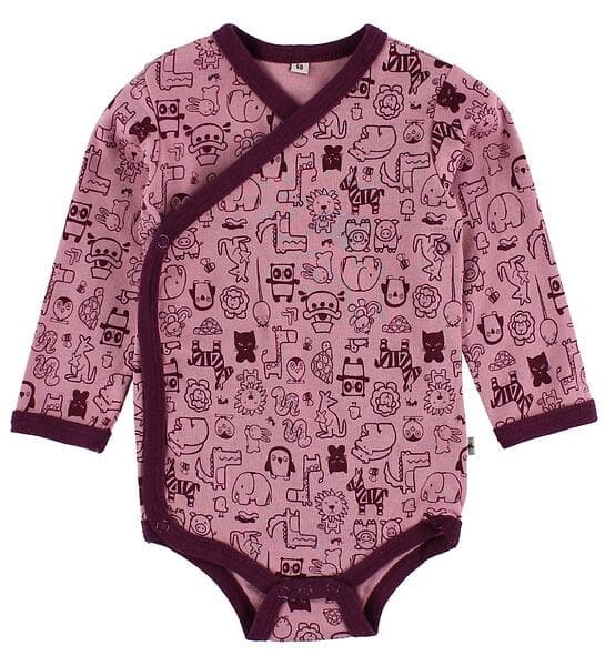 Pippi Baby Omlottbody 4-pack Mörklila/Rosa m. Tryck 62 Baby Body L/Ä