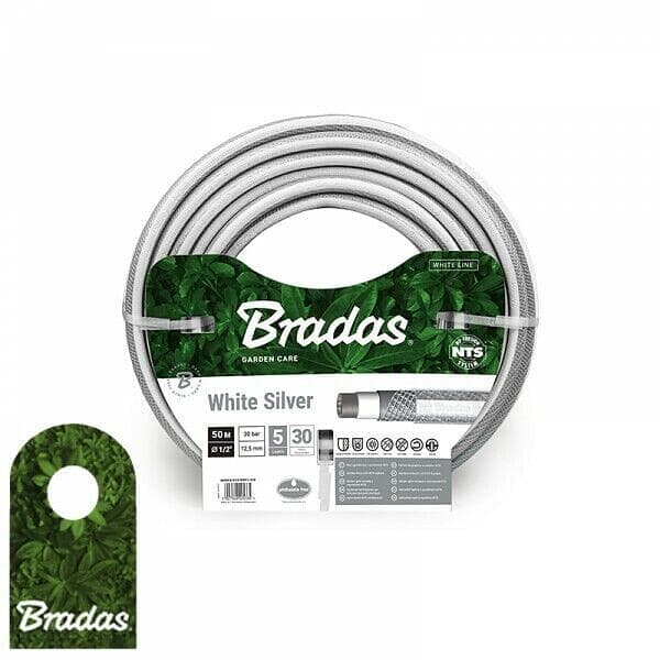 Bradas Vattenslang White Line Silver 1/2" 50M