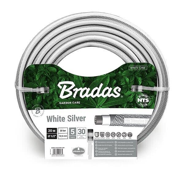 Bradas Vattenslang White Line Silver 1/2" 30M