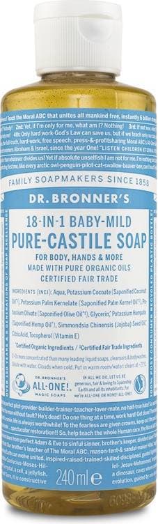 Dr. Bronners Pure Castile Liquid Soap Baby Unscented 240ml 1-pack