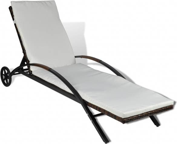 vidaXL Sun Lounger with Cushion - Brown/Grey, Adjustable Backrest, Wheels