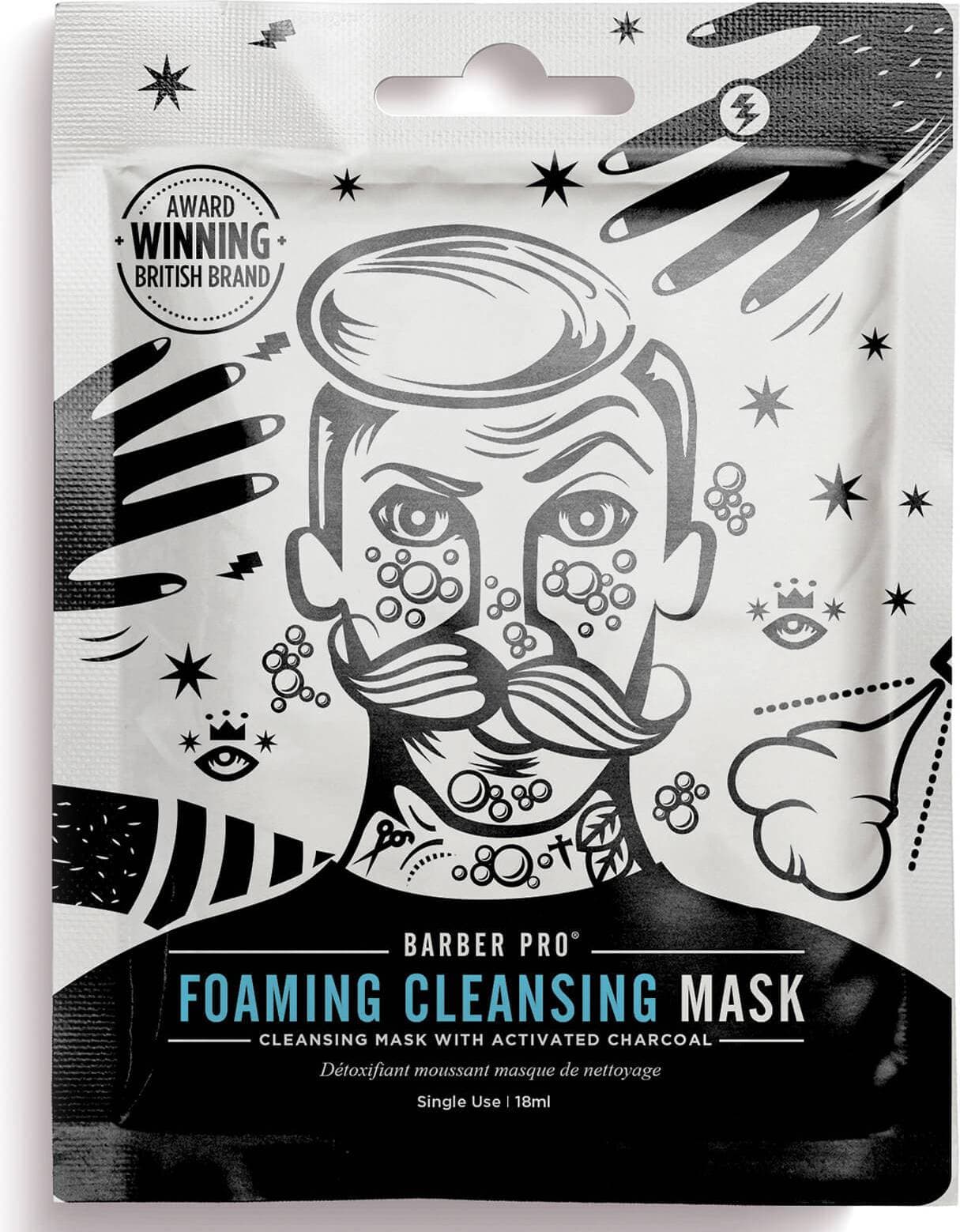 Barber Pro Foaming Cleansing Mask with Activated Charcoal 18ml