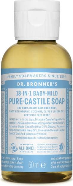 Dr. Bronners Pure-Castile Liquid Soap Baby Unscented 59ml 1-pack