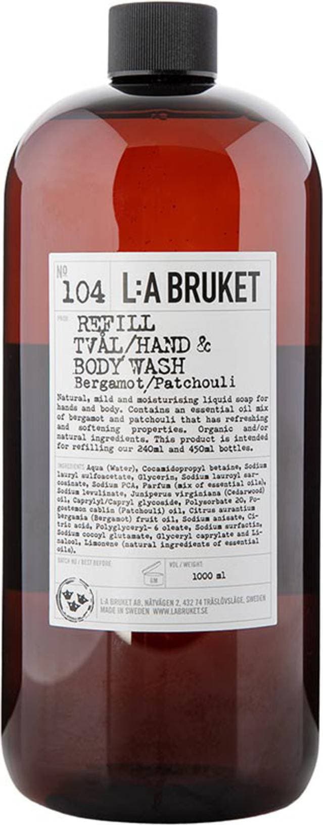 L:A Bruket 104 Hand & Body Wash Bergamot & Patchouli Refill 1000ml