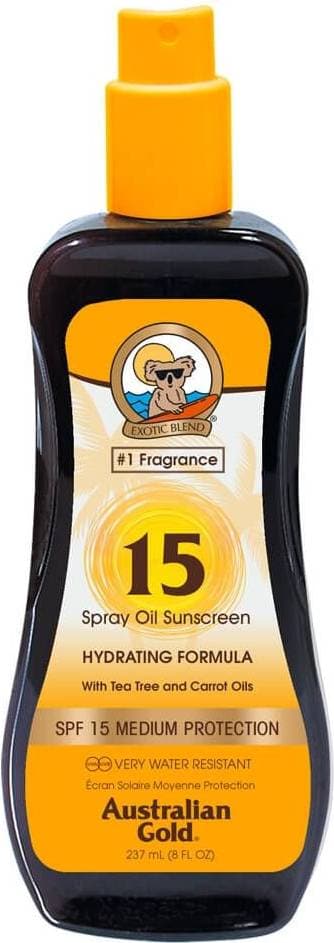 Australian Gold Spray Oil Sunscreen Hydrating Formula Carrot Oil SPF15 237ml