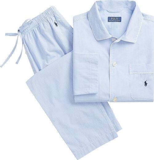 Polo Ralph Lauren Poplin Long Sleep Set - Light Blue Mini Gingham