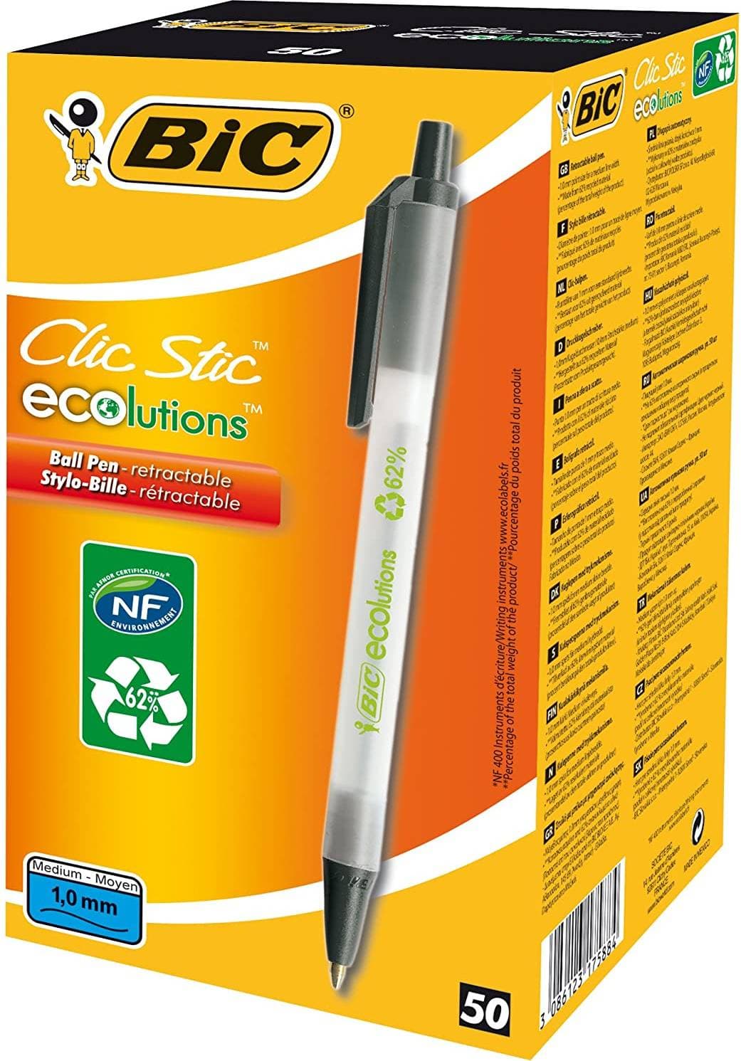 Bic Clic Stic Ecolutions Ballpoint Pens Black 50-pack