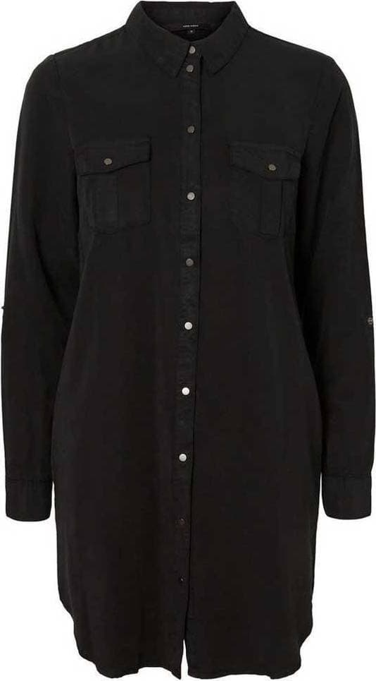 Vero Moda Silla Long Sleeved Shirt Mini Dress - Black/Black