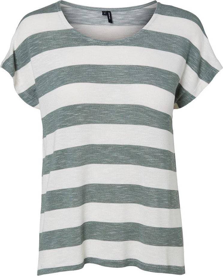 Vero Moda Wide Striped Short Sleeved Top - Green/Laurel Wreath